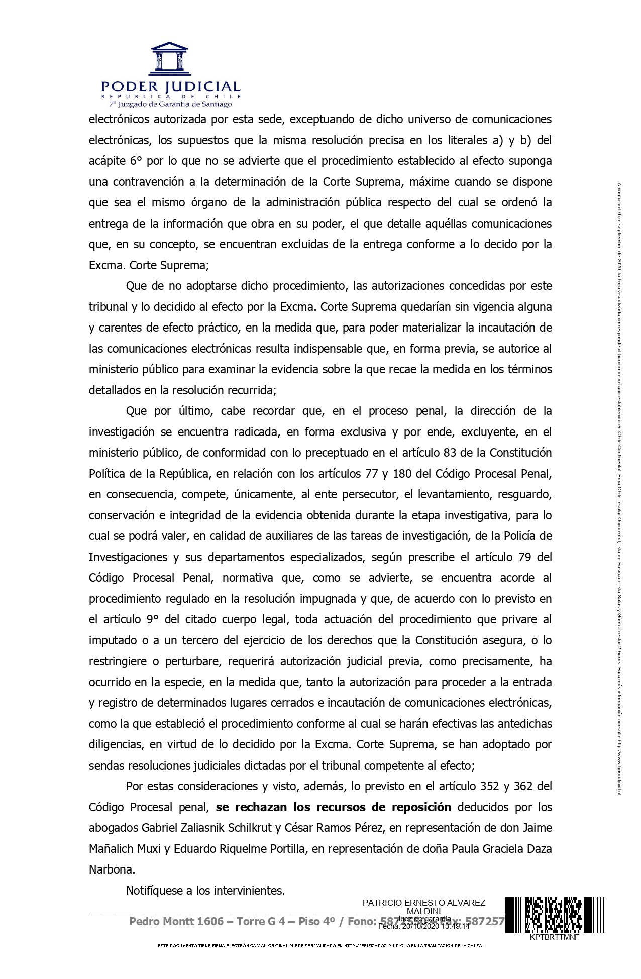 Fallo 7° Juzgado de Garantía sobre los correos del Minsal 2