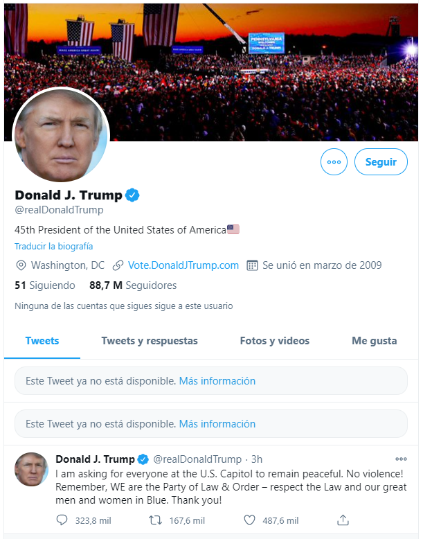 Twitter borró dos publicaciones de Trump