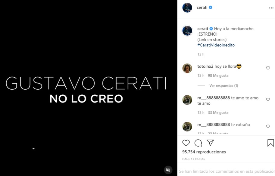 Anuncio en la cuenta de Instagram de Gustavo Cerati