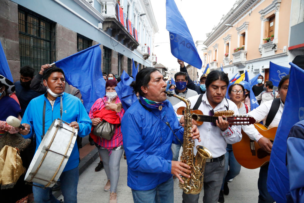 El ex candidato presidencial Yaku Perez en las protestas contra Lasso