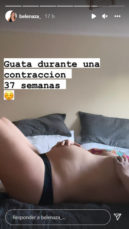 Durante una contracción: Belenaza mostró su guatita de embarazada en las últimas semanas