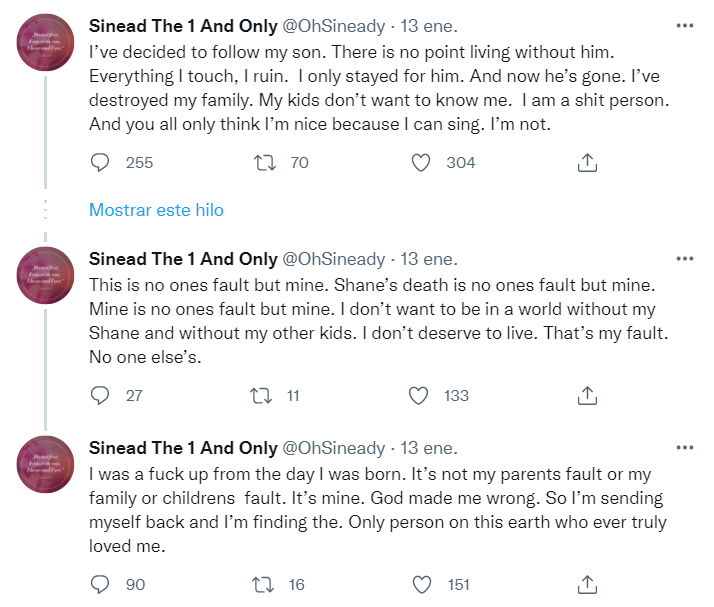Está hospitalizada: Sinéad O'Connor publicó desgarradores mensajes suicidas tras muerte de su hijo | Twitter