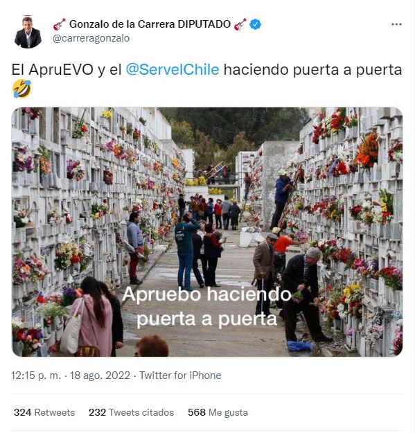 Puerta a puerta': Gonzalo de la Carrera se burla del Apruebo y el Servel  con imagen de cementerio