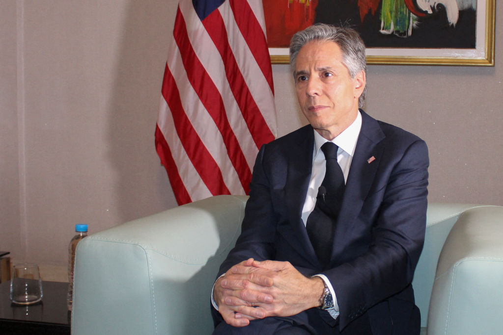 El secretario de estado de Estados Unidos Antony Blinken ante la prensa