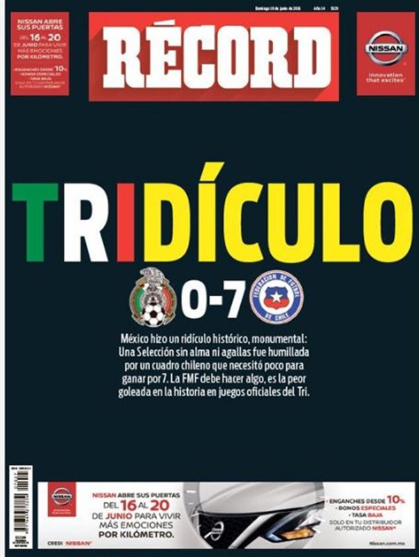 La triste y avergonzada portada de un diario mexicano tras derrota